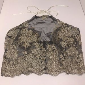 Windsor Sheer Black/Gold Embroidered Crop Top